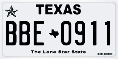 TX license plate BBE0911