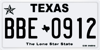 TX license plate BBE0912