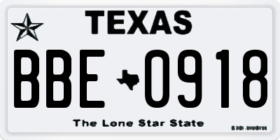 TX license plate BBE0918