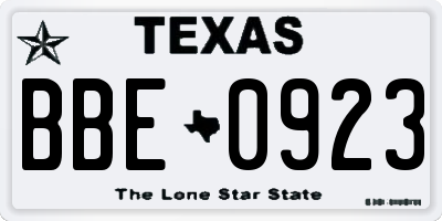 TX license plate BBE0923