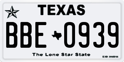 TX license plate BBE0939
