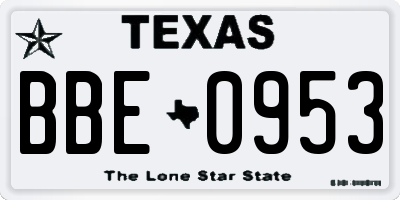 TX license plate BBE0953