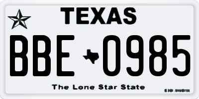 TX license plate BBE0985