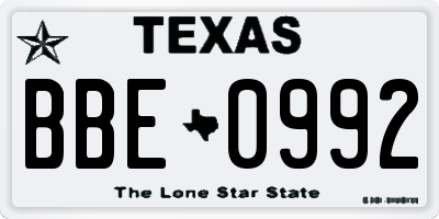 TX license plate BBE0992