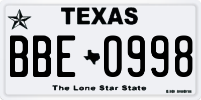 TX license plate BBE0998