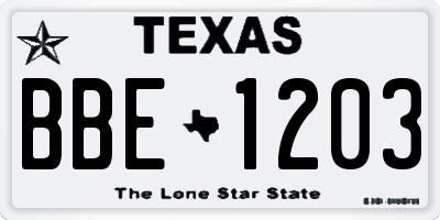TX license plate BBE1203