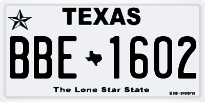 TX license plate BBE1602