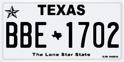 TX license plate BBE1702