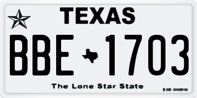 TX license plate BBE1703