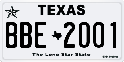 TX license plate BBE2001