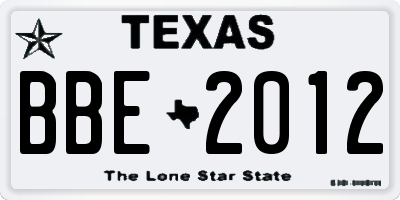 TX license plate BBE2012