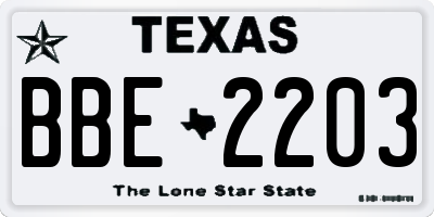 TX license plate BBE2203