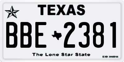 TX license plate BBE2381