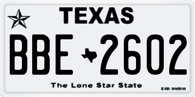 TX license plate BBE2602