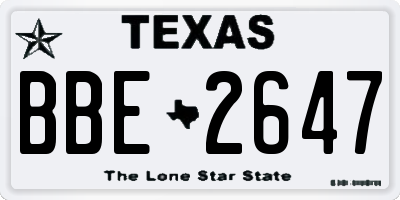 TX license plate BBE2647