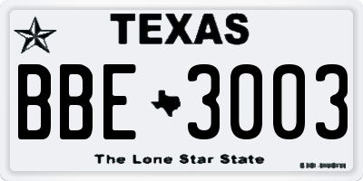 TX license plate BBE3003