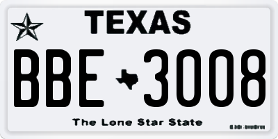 TX license plate BBE3008