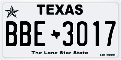 TX license plate BBE3017