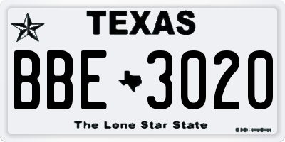 TX license plate BBE3020