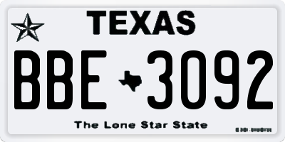 TX license plate BBE3092