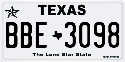 TX license plate BBE3098