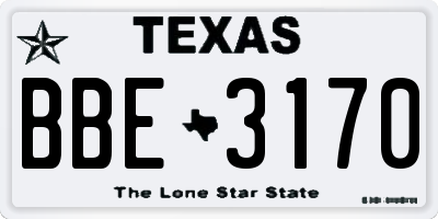 TX license plate BBE3170