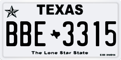 TX license plate BBE3315