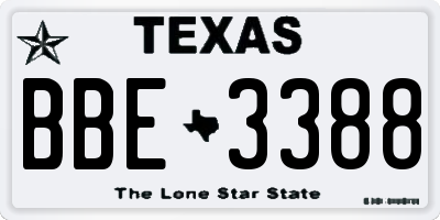 TX license plate BBE3388