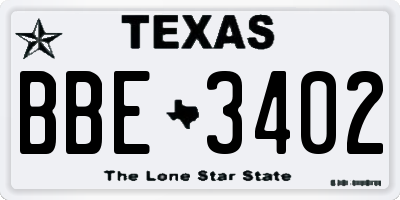 TX license plate BBE3402
