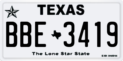 TX license plate BBE3419