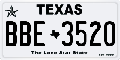 TX license plate BBE3520