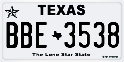 TX license plate BBE3538