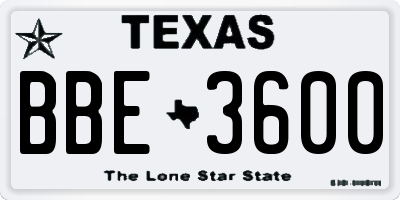 TX license plate BBE3600