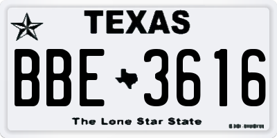 TX license plate BBE3616