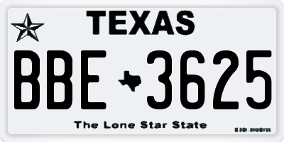 TX license plate BBE3625