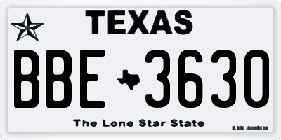 TX license plate BBE3630