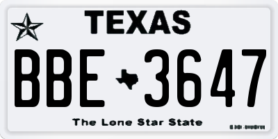 TX license plate BBE3647