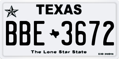 TX license plate BBE3672