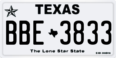 TX license plate BBE3833