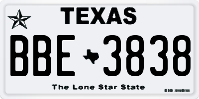 TX license plate BBE3838