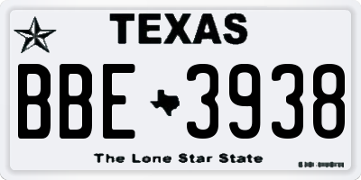 TX license plate BBE3938