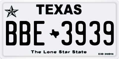 TX license plate BBE3939