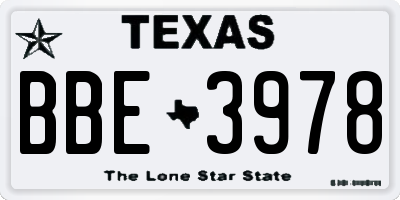 TX license plate BBE3978