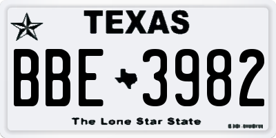 TX license plate BBE3982