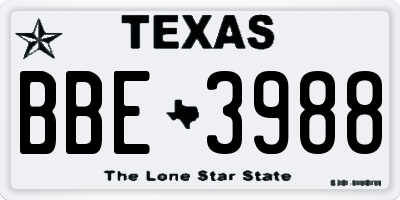 TX license plate BBE3988