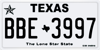 TX license plate BBE3997