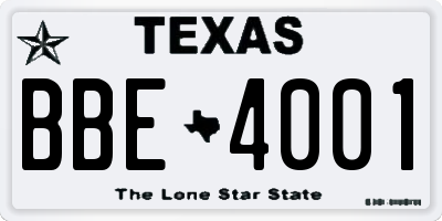 TX license plate BBE4001