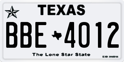TX license plate BBE4012