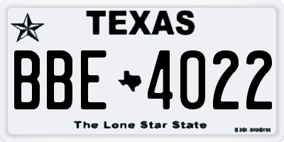 TX license plate BBE4022