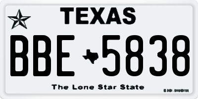 TX license plate BBE5838